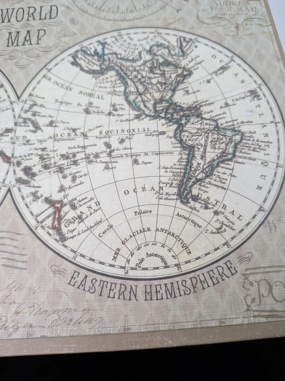 Vintage World Map Storage Box Antique Globe Keepsake Enchante Travel Tan